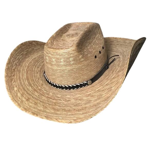 Authentic Carlos Hats Palm Leaf Cowboy Western Hat Black Leather Band One Size - Picture 2 of 15